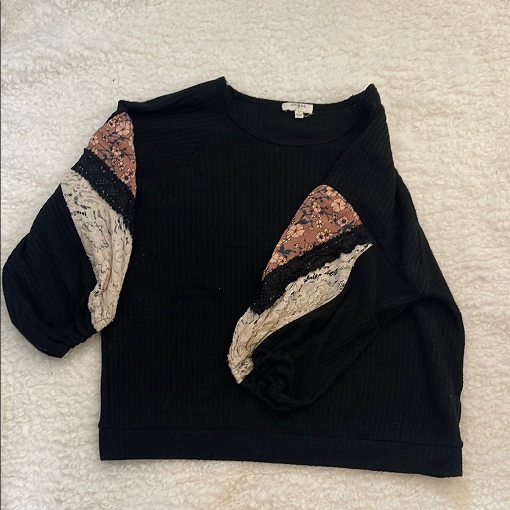 Women's Black Top with Lace Detail